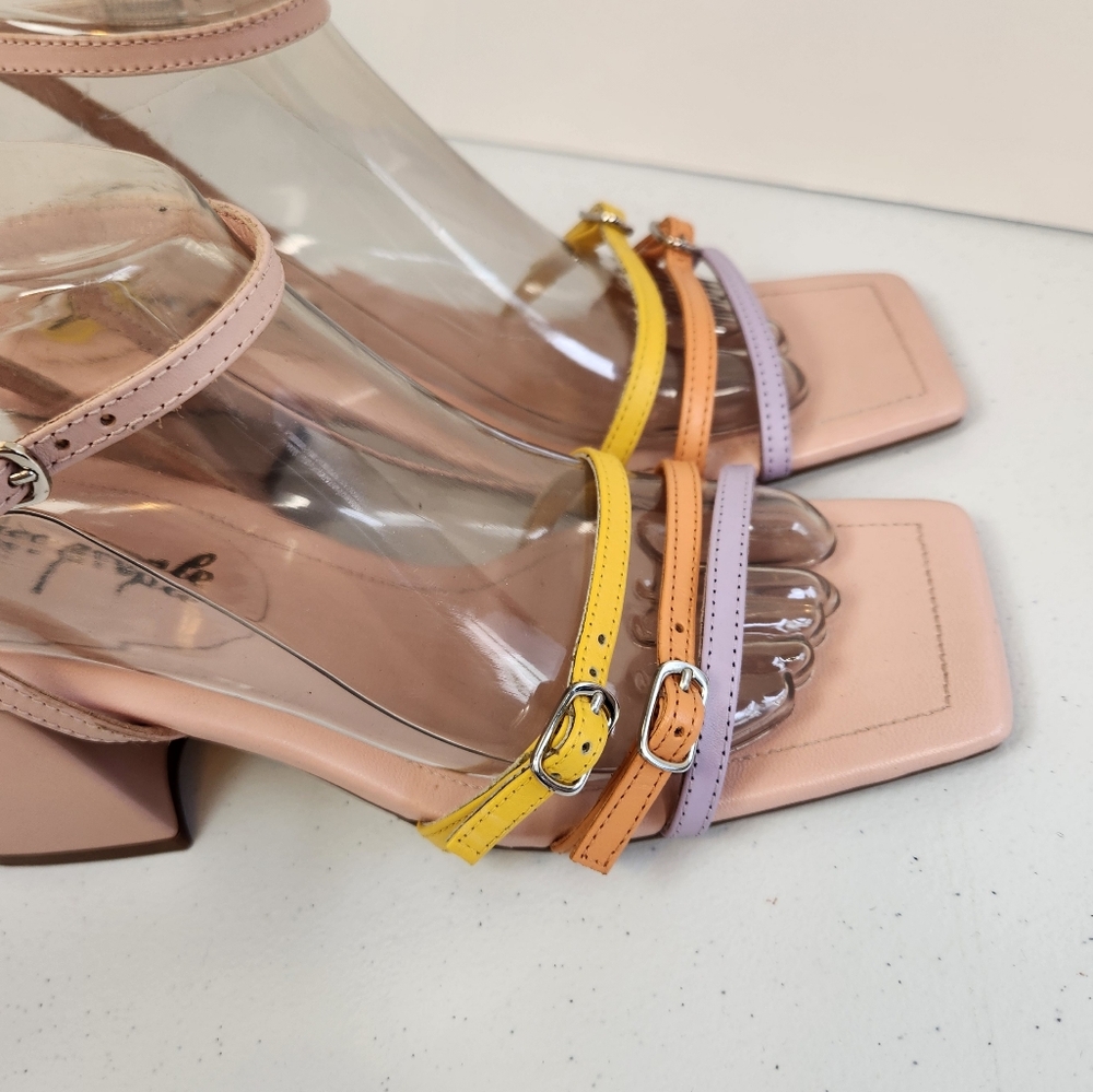 Free People Niki Strappy Heels Sandal Size 40 9.5 10 Pink Leather Block Heel New - Picture 8 of 13